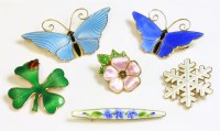 Lot 24 - A collection of six Norwegian silver gilt guilloché enamel brooches
