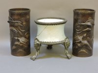 Lot 472 - A pair of Chinese bronze brush pots
