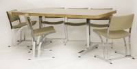 Lot 616 - A 1970s Merrow Associates chrome and rosewood veneered dining table