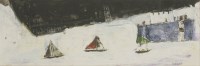 Lot 409 - Leo McDowell (1936-2011)
A COASTAL VILLAGE WITH BEACHED BOATS