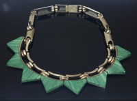Lot 15 - A sterling silver and malachite necklace by Taxco