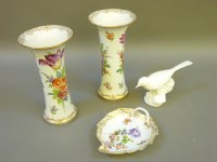 Lot 344 - A pair of 20th century Dresden trumpet vases