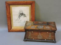 Lot 586 - A rosewood and mother of pearl inlaid tea caddy