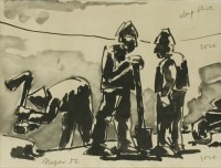 Lot 344 - Josef Herman (1911-2000)
'PIONEERS AT WORK'
Signed and inscribed with title on backboard