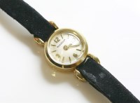 Lot 403 - A ladies' cased 18ct gold Jaeger-LeCoultre mechanical strap watch c.1950