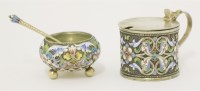 Lot 42 - A Russian silver gilt cloisonné enamel mustard and salt