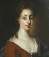 Lot 315 - Circle of Thomas Murray (1763-1734) PORTRAIT OF A LADY WEARING A RED LACE TRIMMED DRESS WITH A BLUE ...