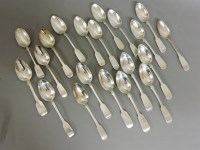 Lot 1122 - Two sets of six silver fiddle pattern dessert spoons