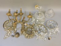 Lot 1366 - A basket of old glass and brass lights and shades