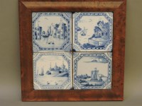 Lot 1334 - A framed set of four 18th century blue and white Delft tiles
