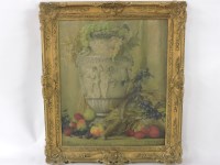 Lot 634 - William Arthur Chase (1878-1944)
'HARVEST' - A STILL LIFE OF A CLASSICAL VASE AND FRUIT
Signed l.r.