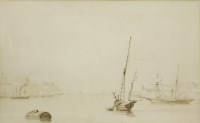 Lot 264 - Attributed to John Wilson Carmichael (1800-1868)  
A MEDITERRANEAN HARBOUR
Pencil and sepia washes
22 x 36cm

The Starling Collection.