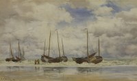 Lot 266 - Augustus Walford Weedon (1838-1908)  
DUTCH FISHING BOATS BY THE SHORE
Signed and dated 1887 l.l.