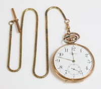 Lot 384 - A 18ct gold Longines open faced pocket watch