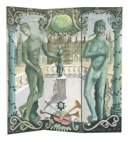 Lot 496 - A three-fold painted screen