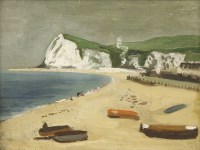 Lot 348 - Adrian Maurice Daintrey (1902-1988)
BOATS ON A BEACH (POSSIBLY IN DORSET) WHITE CLIFFS BEYOND
Inscribed with artist's name verso
