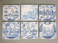 Lot 1395 - Six 18th century Delft blue and white tiles
