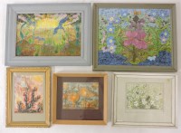 Lot 549 - Elvic Steele (1920-1997) Two oil on boards 'SUNRISE' and 'WATER FLORA' and three watercolours ...