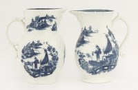 Lot 23 - Two Worcester Caughley cabbage leaf and mask pattern Jugs