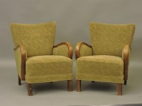 Lot 732 - A pair of deco green cut brocade upholstered armchairs