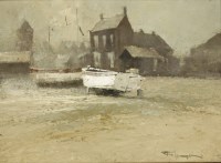 Lot 546 - Robert Hagen (b.1947)
'FISHING BOATS ON THE SHINGLE