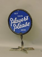 Lot 498 - An enamel sign 'Get your Player's Please Here'