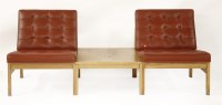 Lot 649 - A Danish oak and red leather waiting room suite