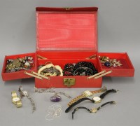 Lot 58 - A red leather jewellery box
