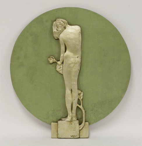 Lot 199 - An Art Deco patinated metal and painted wood roundel