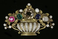 Lot 439 - An American diamond and gem set gold Giardinetti brooch