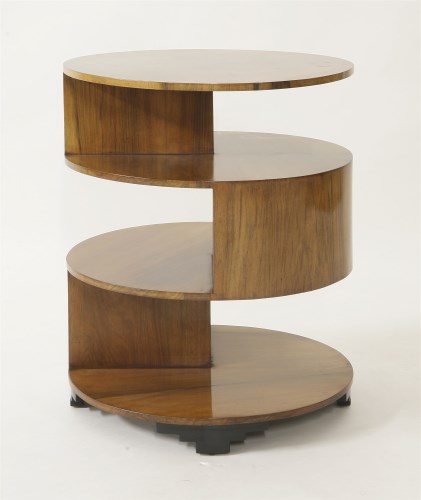 Lot 176 - An Art Deco circular walnut three-tier lamp table