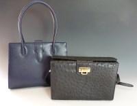 Lot 501 - A Corbeau black ostrich skin leather handbag
