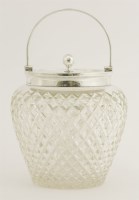 Lot 124 - An Edwardian silver swing-handled mounted cut glass biscuit barrel