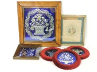 Lot 274 - Five framed Victorian blue and silver glass panels