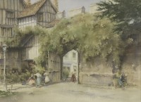 Lot 202 - Eric Sturgeon (1920-1999)
FIGURES BY A MEDIEVAL GATE
Signed l.l.