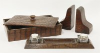Lot 83 - A crocodile skin-mounted desk set