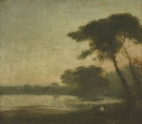Lot 211 - Follower of Richard Wilson
FIGURES BY A LAKE IN A WOODED LANDSCAPE
Oil on canvas
45 x 53cm