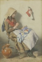 Lot 184 - John Watkins (fl.1880-1904)
A SEATED GIRL SEWING
Signed l.r.