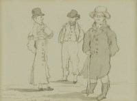 Lot 165 - John Nixon (c.1750-1818)
THREE GENTLEMEN
Pen and ink and grey washes
9.5 x 13cm