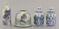 Lot 500 - Three blue and white snuff bottles