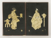 Lot 405 - A pair of black lacquer Panels