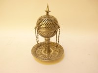 Lot 1141 - A 20th century inlaid white metal incense burner