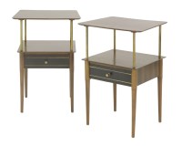 Lot 296 - A pair of teak and ebonised lamp tables