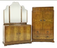 Lot 717 - A walnut three-piece bedroom suite
