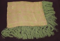 Lot 1178 - A 1920s green and metallic silver woven fabric shawl with tasselled edge