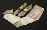 Lot 1086 - A pair of silver metallic and rose-pink woven design dance shoes