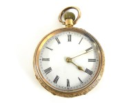 Lot 31 - A Swiss gold open faced fob watch