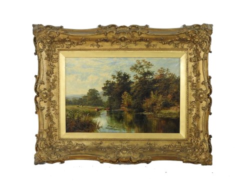 Lot 395 - J Caffyn
LATE 19TH CENTURY ENGLISH SCHOOL
A RIVER BANK SCENE
Oil on canvas
