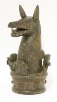Lot 100 - An heraldic carved oak crown and horse's head finial
