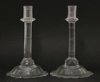 Lot 78 - A pair of cut glass candlesticks